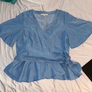 Loft Chambray wrap blouse